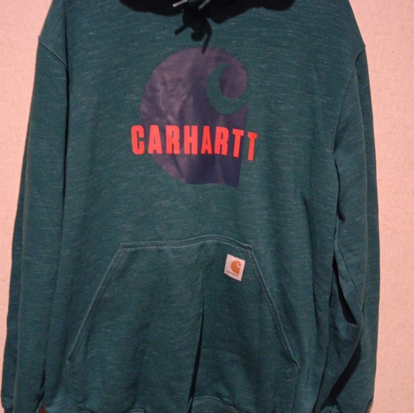 Carhartt Hoodie Men's Size M Green Sweatshirt Fleece Workwear Loose Fit Semi New - Picture 2 of 4